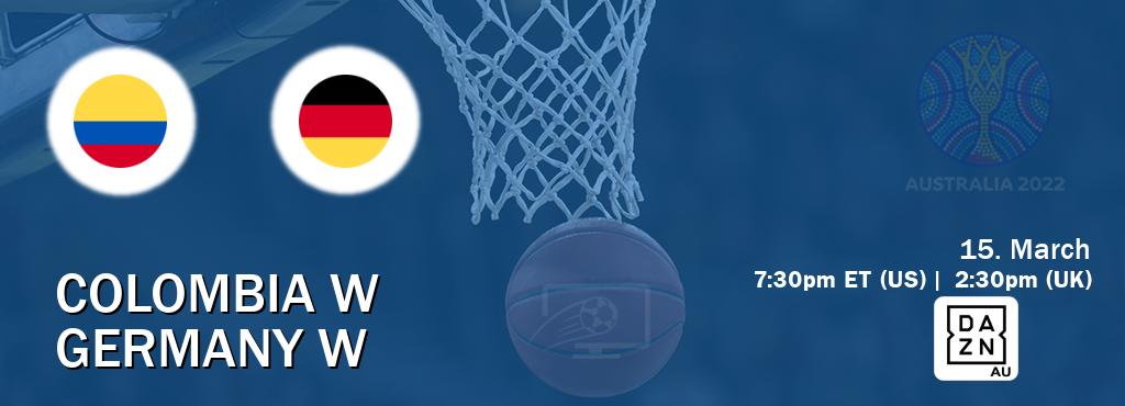 You can watch game live between Colombia W and Germany W on DAZN(AU).