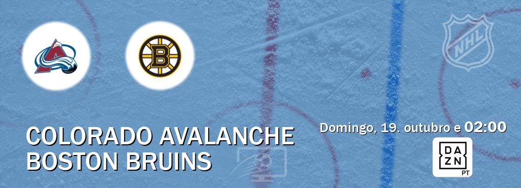 Jogo entre Colorado Avalanche e Boston Bruins tem emissão DAZN (domingo, 19. outubro e  02:00).