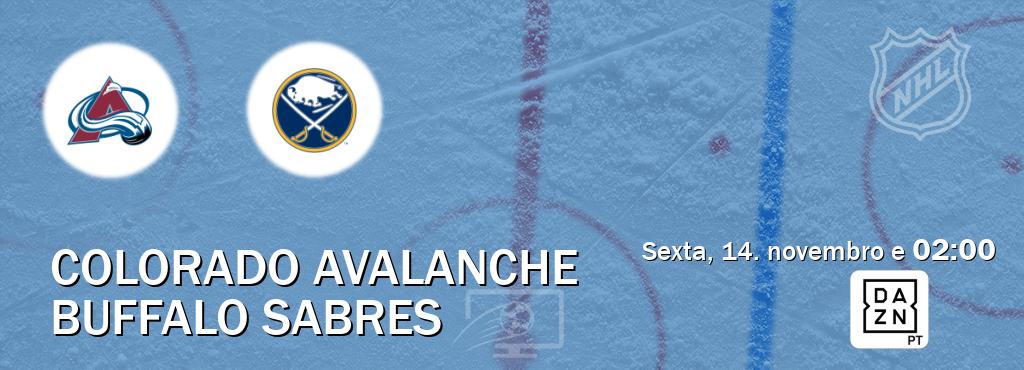 Jogo entre Colorado Avalanche e Buffalo Sabres tem emissão DAZN (sexta, 14. novembro e  02:00).