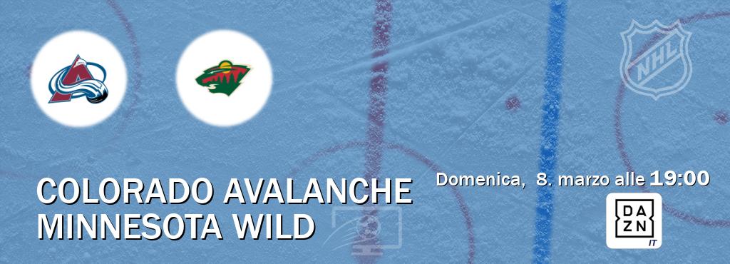 Il match Colorado Avalanche - Minnesota Wild sarà trasmesso in diretta TV su DAZN Italia (ore 19:00)