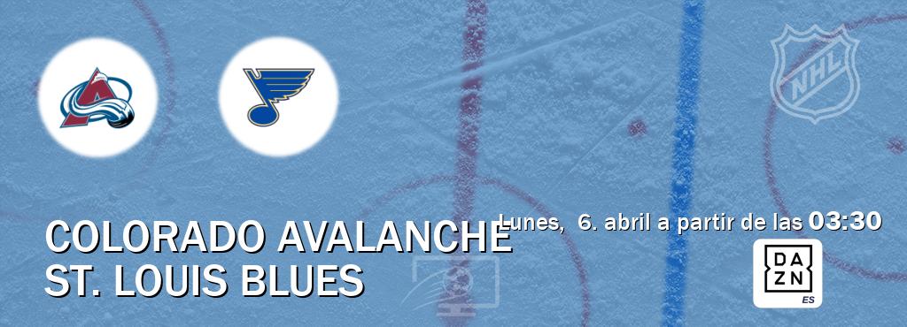 El partido entre Colorado Avalanche y St. Louis Blues será retransmitido por DAZN España (lunes,  6. abril a partir de las  03:30).