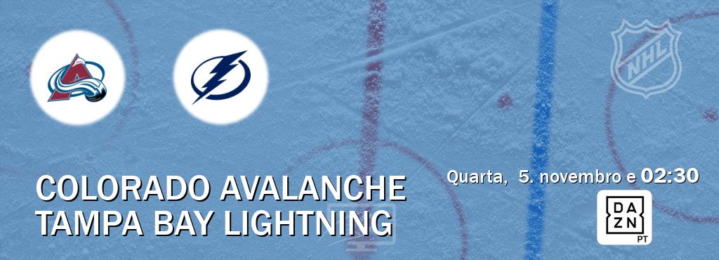 Jogo entre Colorado Avalanche e Tampa Bay Lightning tem emissão DAZN (quarta,  5. novembro e  02:30).