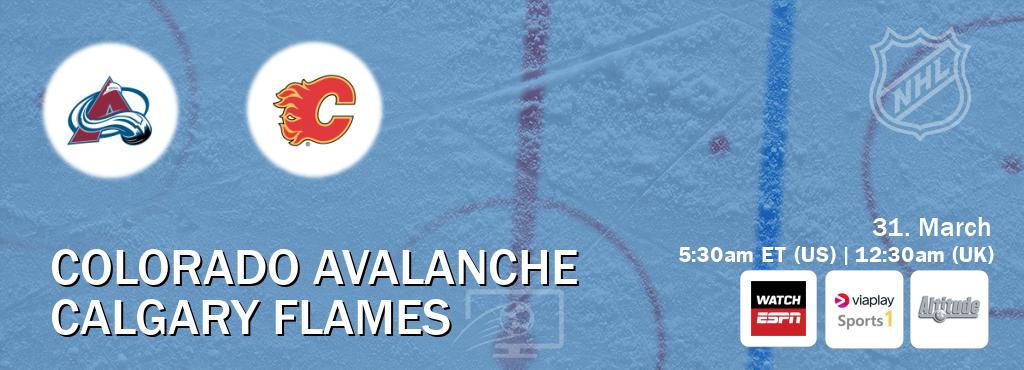 You can watch game live between Colorado Avalanche and Calgary Flames on WatchESPN(AU), Viaplay Sports 1(UK), Altitude(US).