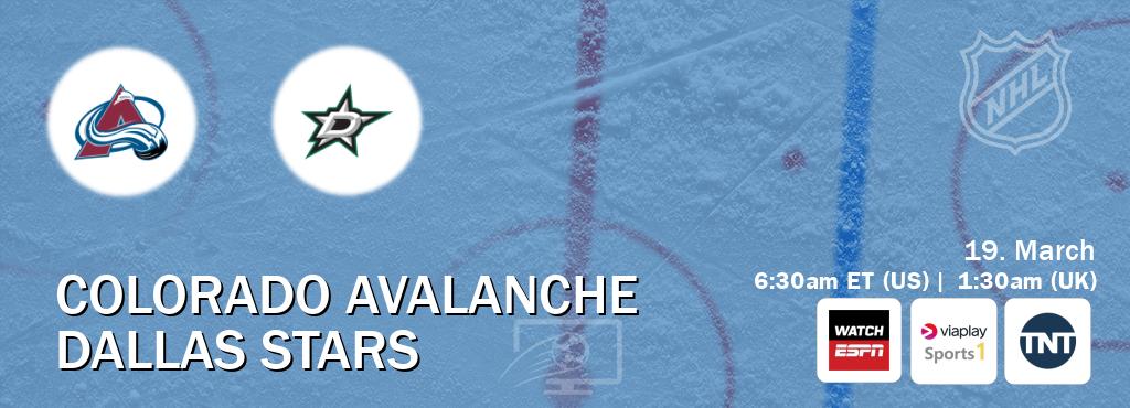You can watch game live between Colorado Avalanche and Dallas Stars on WatchESPN(AU), Viaplay Sports 1(UK), TNT(US).