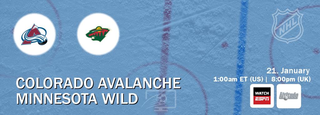 You can watch game live between Colorado Avalanche and Minnesota Wild on WatchESPN(AU) and Altitude(US).