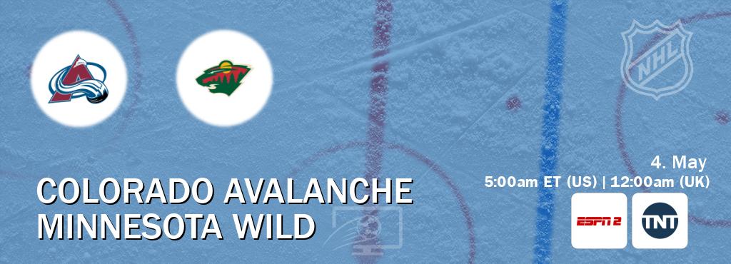 You can watch game live between Colorado Avalanche and Minnesota Wild on ESPN2(AU) and TNT(US).