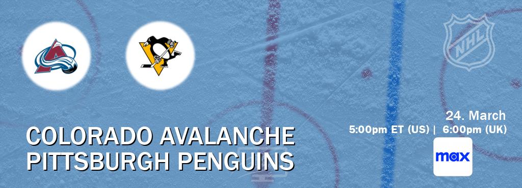 You can watch game live between Colorado Avalanche and Pittsburgh Penguins on Max(US).