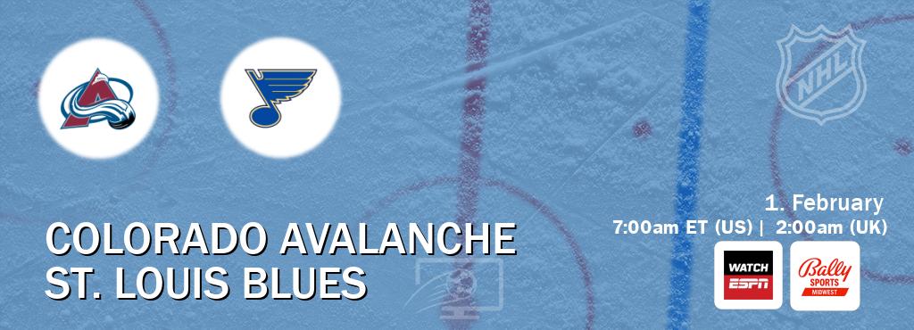 You can watch game live between Colorado Avalanche and St. Louis Blues on WatchESPN(AU) and Bally Sports Midwest(US).