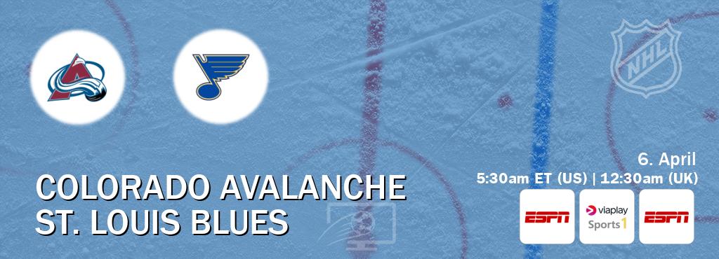 You can watch game live between Colorado Avalanche and St. Louis Blues on ESPN(AU), Viaplay Sports 1(UK), ESPN(US).