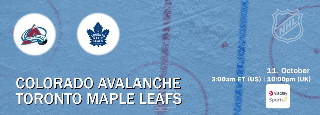 You can watch game live between Colorado Avalanche and Toronto Maple Leafs on Viaplay Sports 2(UK). You can watch game live between Colorado Avalanche and Toronto Maple Leafs on Viaplay Sports 2(UK).