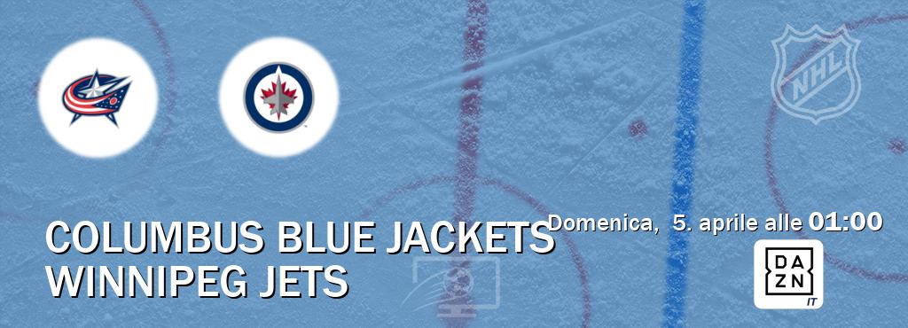 Il match Columbus Blue Jackets - Winnipeg Jets sarà trasmesso in diretta TV su DAZN Italia (ore 01:00)