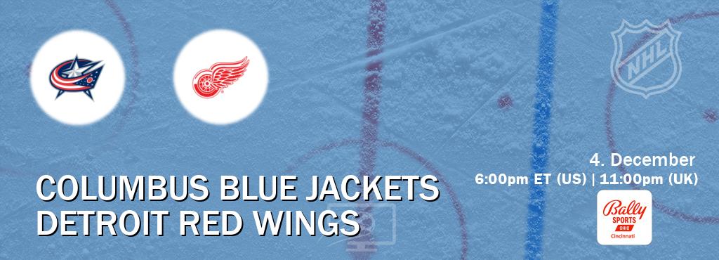 You can watch game live between Columbus Blue Jackets and Detroit Red Wings on Bally Sports Cincinnati.
