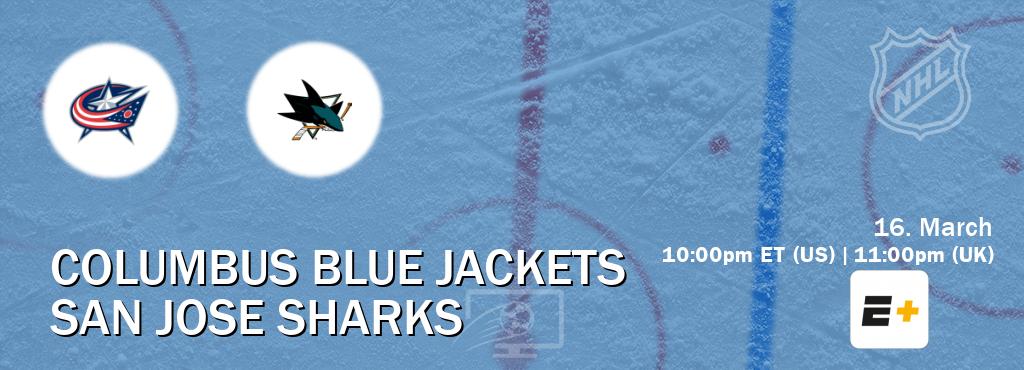You can watch game live between Columbus Blue Jackets and San Jose Sharks on ESPN+(US).
