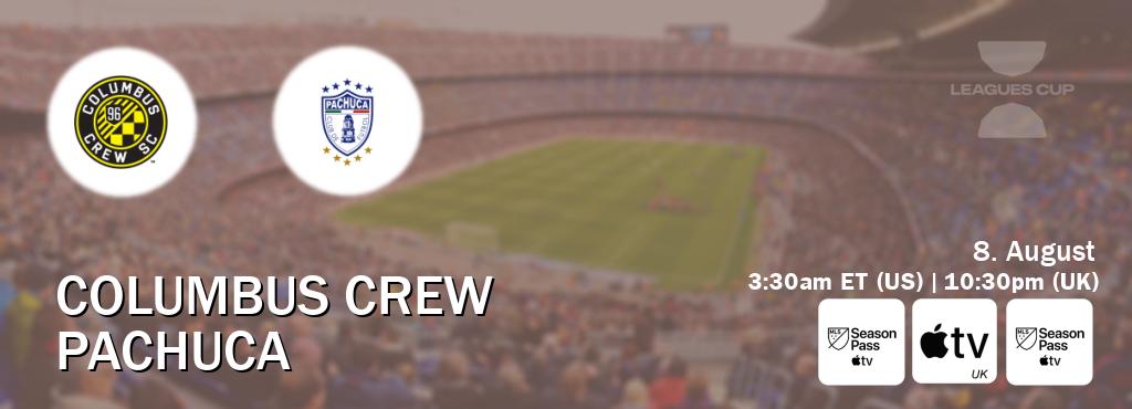 You can watch game live between Columbus Crew and Pachuca on MLS Season Pass, Apple TV(UK), MLS Season Pass(US). You can watch game live between Columbus Crew and Pachuca on MLS Season Pass, Apple TV(UK), MLS Season Pass(US).