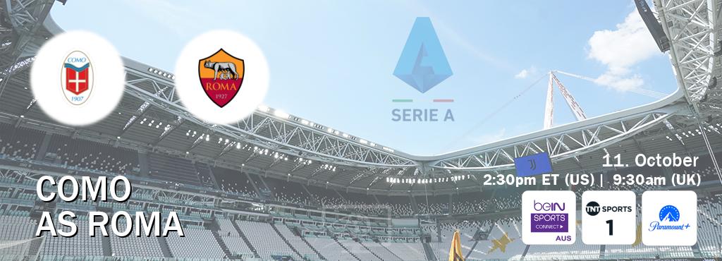 You can watch game live between Como and AS Roma on beIN Sports Connect(AU), TNT Sports 1(UK), Paramount+(US). You can watch game live between Como and AS Roma on beIN Sports Connect(AU), TNT Sports 1(UK), Paramount+(US).