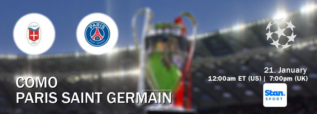 You can watch game live between Como and Paris Saint Germain on Stan Sport(AU). You can watch game live between Como and Paris Saint Germain on Stan Sport(AU).