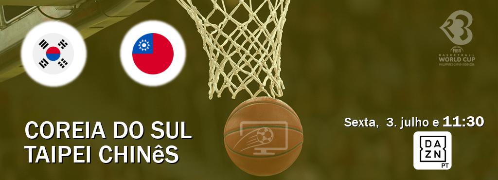Jogo entre Coreia do Sul e Taipei Chinês tem emissão DAZN (sexta,  3. julho e  11:30).