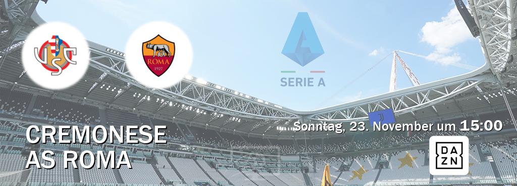 Das Spiel zwischen Cremonese und AS Roma wird am Sonntag, 23. November um 15:00, live vom DAZN übertragen. Das Spiel zwischen Cremonese und AS Roma wird am Sonntag, 23. November um 15:00, live vom DAZN übertragen.