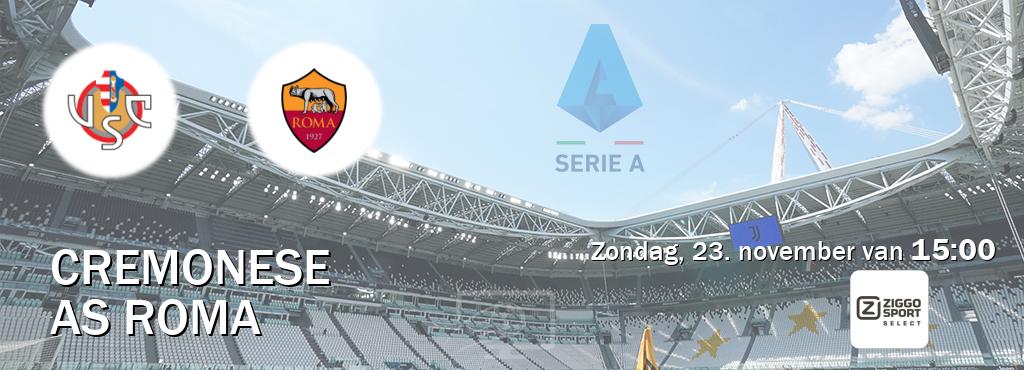 Wedstrijd tussen Cremonese en AS Roma live op tv bij Ziggo Sport 2 (zondag, 23. november van 15:00). Wedstrijd tussen Cremonese en AS Roma live op tv bij Ziggo Sport 2 (zondag, 23. november van 15:00).