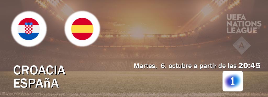 El partido entre Croacia y España será retransmitido por LA 1 (martes, 6. octubre a partir de las 20:45). El partido entre Croacia y España será retransmitido por LA 1 (martes, 6. octubre a partir de las 20:45).