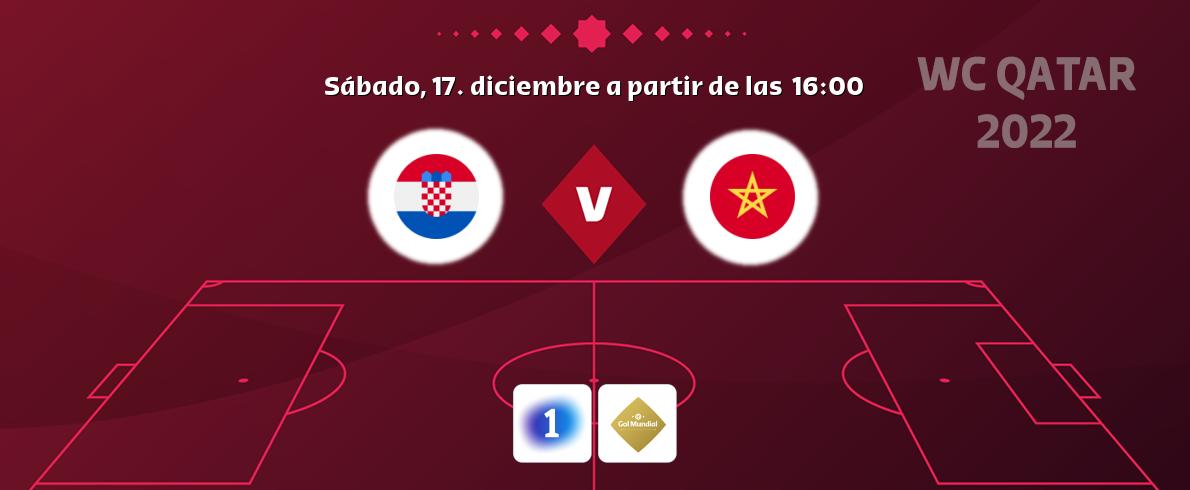 El partido entre Croacia y Marruecos será retransmitido por LA 1 y Gol Mundial (sábado, 17. diciembre a partir de las  16:00).