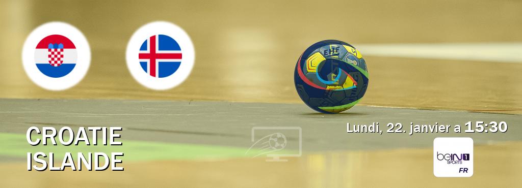 Match entre Croatie et Islande en direct à la beIN Sports 1 (lundi, 22. janvier a  15:30).