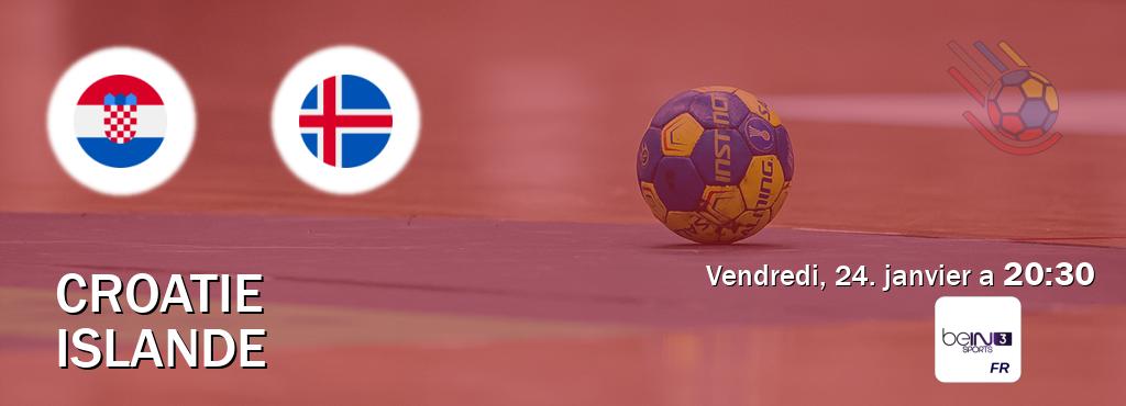 Match entre Croatie et Islande en direct à la beIN Sports 3 (vendredi, 24. janvier a  20:30).