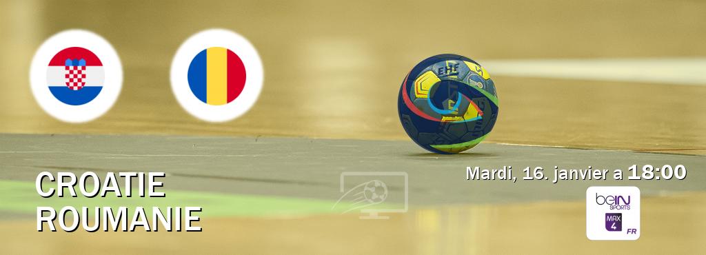 Match entre Croatie et Roumanie en direct à la beIN Sports 4 Max (mardi, 16. janvier a  18:00).