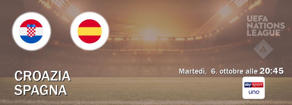 Il match Croazia - Spagna sarà trasmesso in diretta TV su Sky Sport Uno (ore 20:45) Il match Croazia - Spagna sarà trasmesso in diretta TV su Sky Sport Uno (ore 20:45)