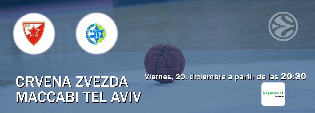 El partido entre Crvena zvezda y Maccabi Tel Aviv será retransmitido por Movistar Deportes 3 (viernes, 20. diciembre a partir de las  20:30).