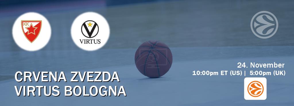 You can watch game live between Crvena zvezda and Virtus Bologna on EuroLeague TV. You can watch game live between Crvena zvezda and Virtus Bologna on EuroLeague TV.