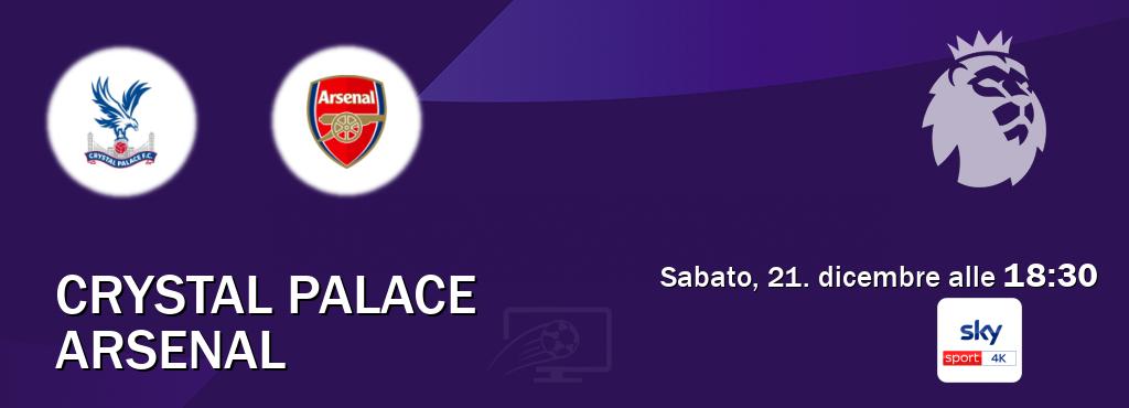 Il match Crystal Palace - Arsenal sarà trasmesso in diretta TV su Sky Sport 4K (ore 18:30)