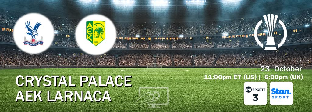 You can watch game live between Crystal Palace and AEK Larnaca on TNT Sports 3(UK) and Stan Sport(AU). You can watch game live between Crystal Palace and AEK Larnaca on TNT Sports 3(UK) and Stan Sport(AU).