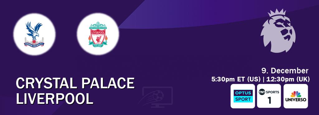You can watch game live between Crystal Palace and Liverpool on Optus sport(AU), TNT Sports 1(UK), UNIVERSO(US).