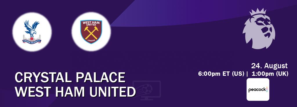 You can watch game live between Crystal Palace and West Ham United on Peacock(US).
