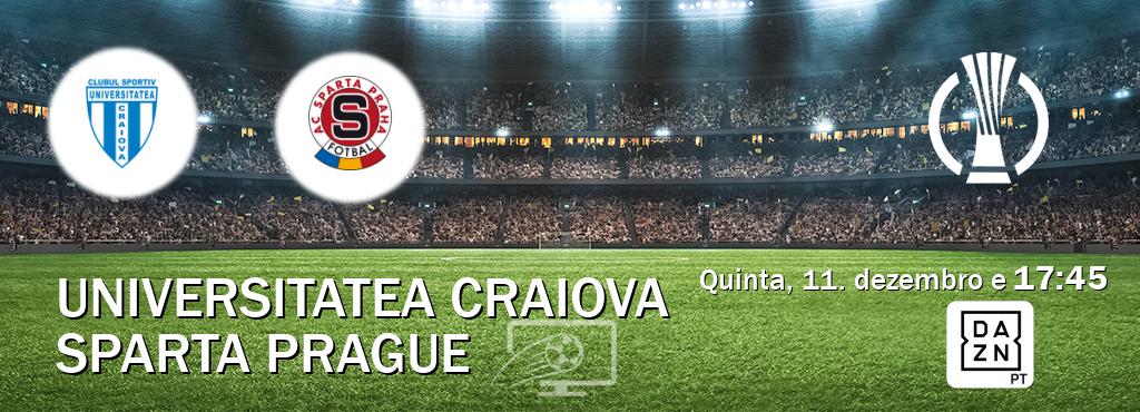 Jogo entre Universitatea Craiova e Sparta Prague tem emissão DAZN (quinta, 11. dezembro e  17:45).