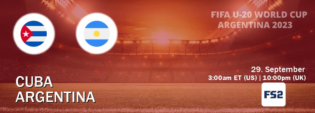 You can watch game live between Cuba U20 and Argentina U20 on FOX Sports 2(US).