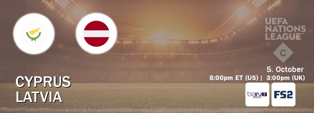 You can watch game live between Cyprus and Latvia on beIN SPORTS 3(AU) and FOX Sports 2(US). You can watch game live between Cyprus and Latvia on beIN SPORTS 3(AU) and FOX Sports 2(US).