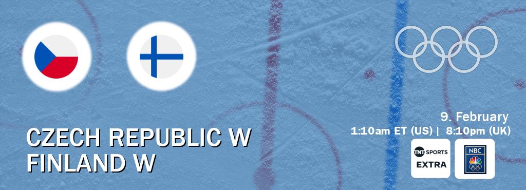You can watch game live between Czech Republic W and Finland W on TNT Sports Extra(UK) and NBC Olympics(US).