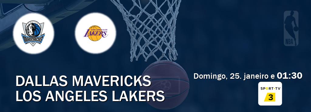 Jogo entre Dallas Mavericks e Los Angeles Lakers tem emissão Sport TV 3 (domingo, 25. janeiro e  01:30).