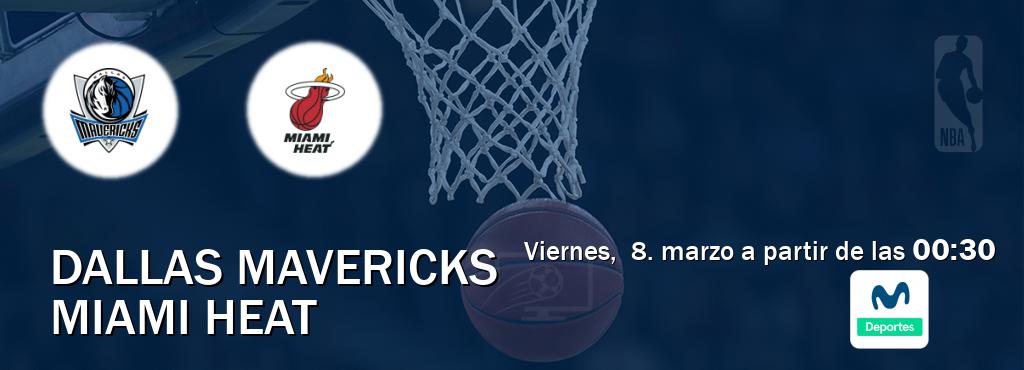 El partido entre Dallas Mavericks y Miami Heat será retransmitido por Movistar Deportes (viernes,  8. marzo a partir de las  00:30).