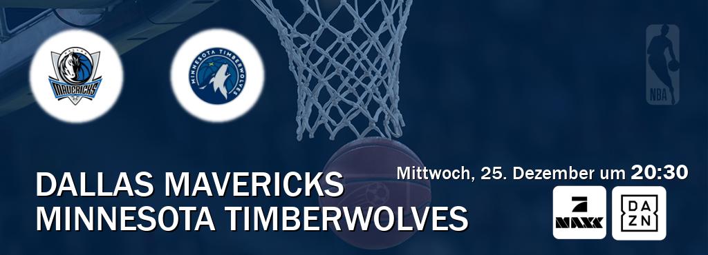 Das Spiel zwischen Dallas Mavericks und Minnesota Timberwolves wird am Mittwoch, 25. Dezember um  20:30, live vom ProSieben MAXX und DAZN übertragen.