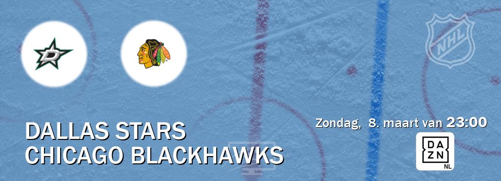 Wedstrijd tussen Dallas Stars en Chicago Blackhawks live op tv bij DAZN (zondag,  8. maart van  23:00).