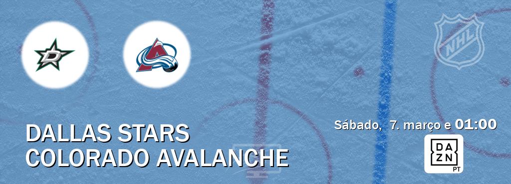 Jogo entre Dallas Stars e Colorado Avalanche tem emissão DAZN (sábado,  7. março e  01:00).