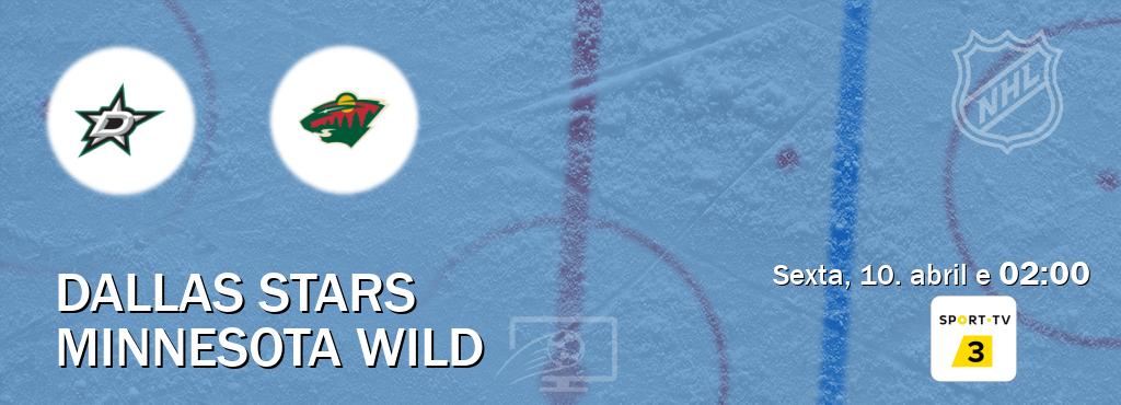 Jogo entre Dallas Stars e Minnesota Wild tem emissão Sport TV 3 (sexta, 10. abril e  02:00).