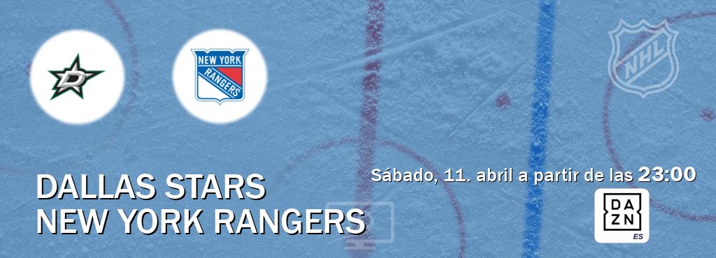 El partido entre Dallas Stars y New York Rangers será retransmitido por DAZN España (sábado, 11. abril a partir de las  23:00).