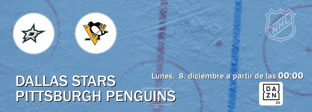 El partido entre Dallas Stars y Pittsburgh Penguins será retransmitido por DAZN España (lunes,  8. diciembre a partir de las  00:00).