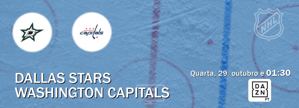Jogo entre Dallas Stars e Washington Capitals tem emissão DAZN (quarta, 29. outubro e  01:30).