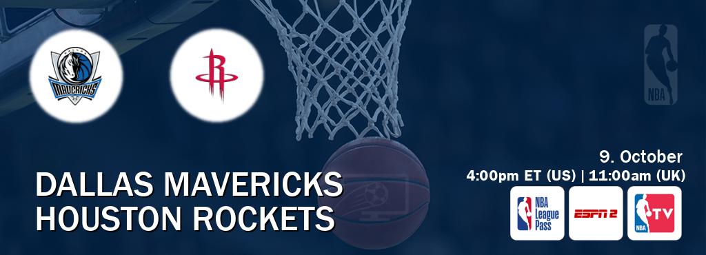 You can watch game live between Dallas Mavericks and Houston Rockets on NBA League Pass, ESPN2(AU), NBA TV(US). You can watch game live between Dallas Mavericks and Houston Rockets on NBA League Pass, ESPN2(AU), NBA TV(US).
