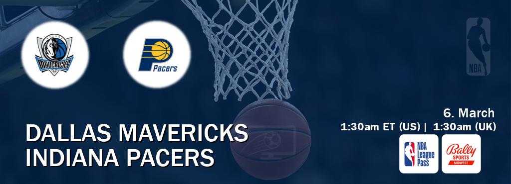 You can watch game live between Dallas Mavericks and Indiana Pacers on NBA League Pass and Bally Sports Midwest(US).